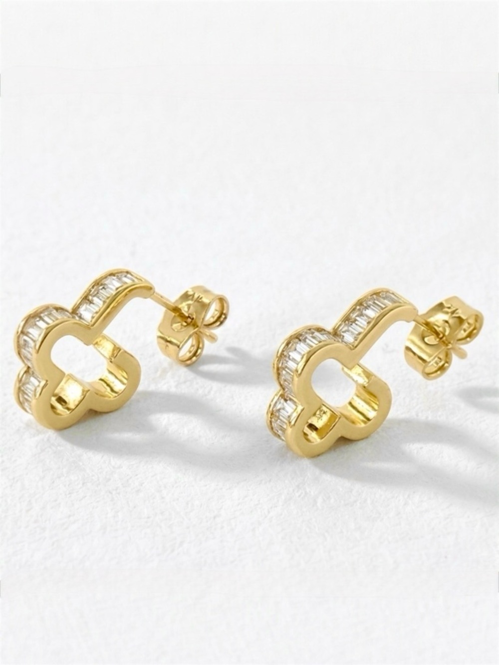 Restock 🔥 14K Gold Plated Clover Stud Earrings with Baguette Zirconia Jewelry